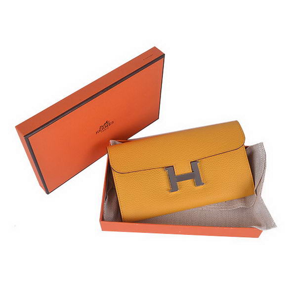 Cheap Fake Hermes Constance Long Wallets Yellow Calfskin Leather Silver